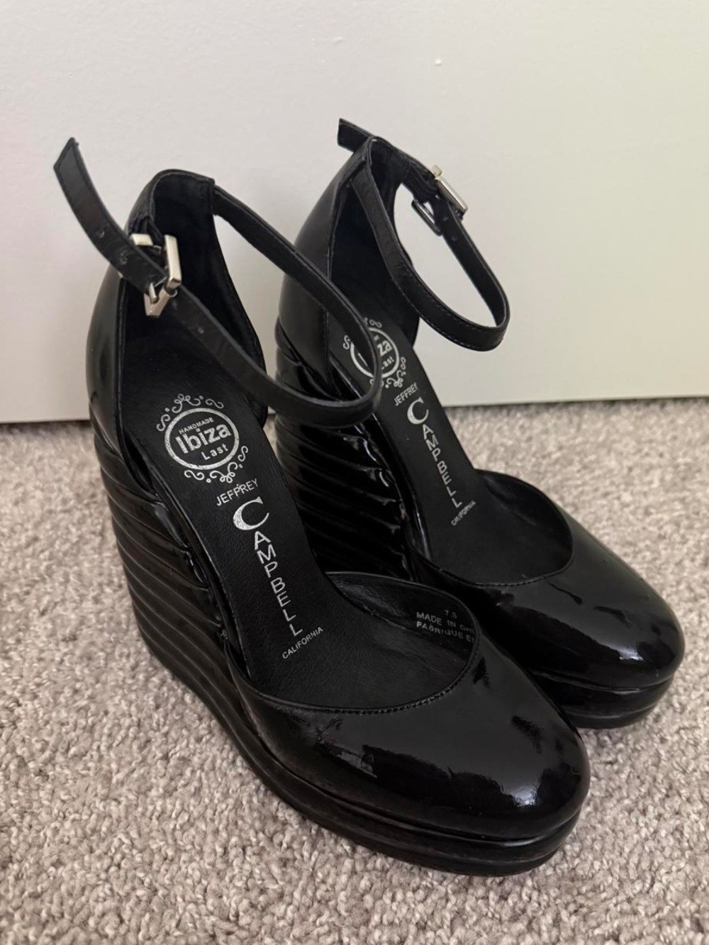 Jeffrey Campbell Black Patent Ankle-Strap Wedge
